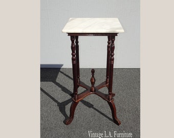 Vintage American French Country Burgundy Side Table White Marble Plant Stand