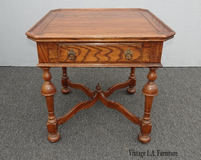 Vintage Ethan Allen French Country Brown Oak End Table ~ Side Table
