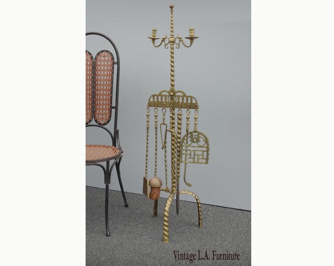 51" Tall French Country Barley Twist Gold Brass Fireplace Tools