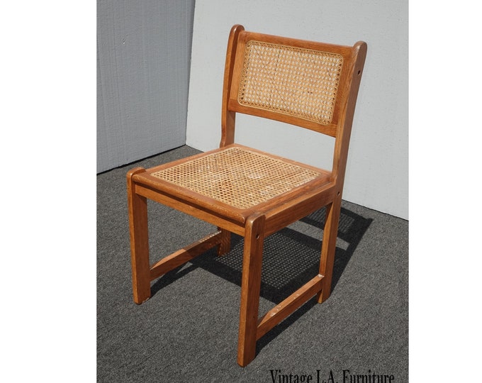 Vintage French Country Brown Oak Side Chair with Cane