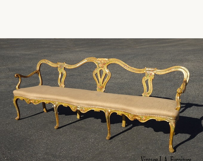 Antique 19th Century French Louis XVI Ornate Gold Floral Frame Bench