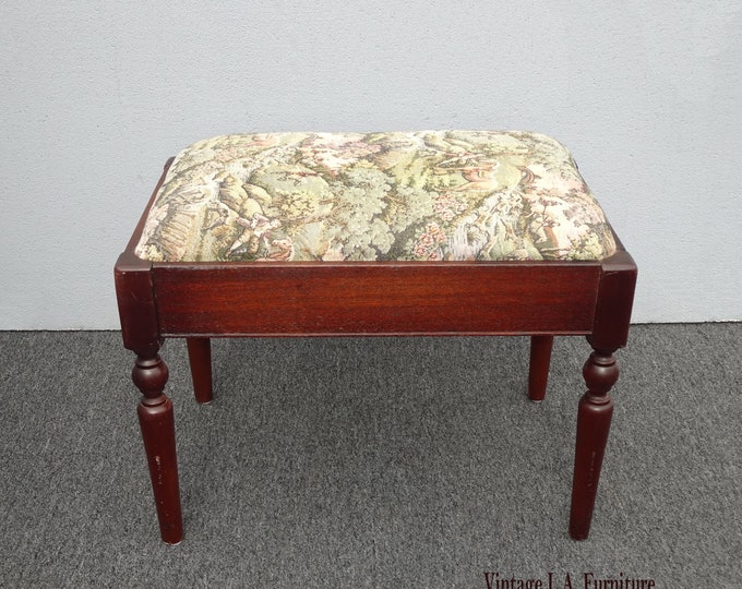 Vintage French Tapestry Bench Stool ~ Country Setting Horses Crossing Steams