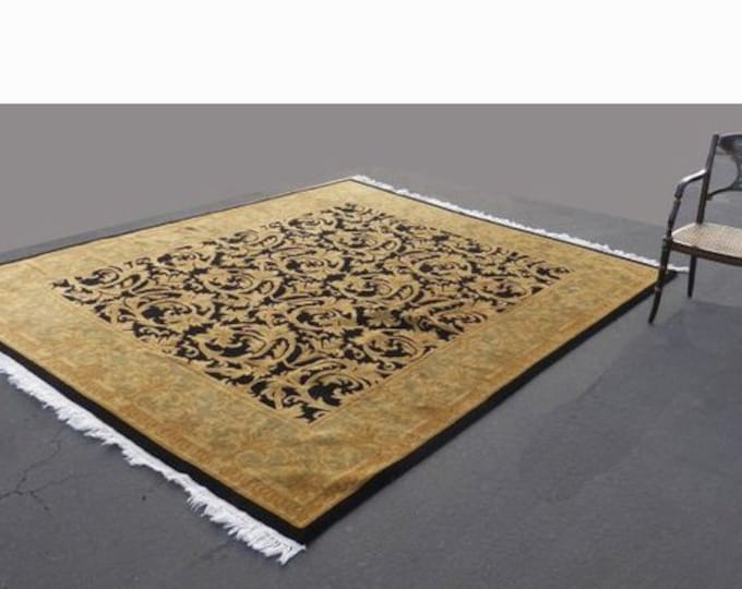 Large Gorgeous Vintage Persian Style Gold & Black Area Rug 10' x 8'