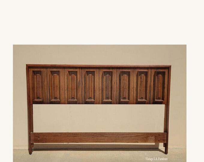 Vintage Mid Century Modern Brutalist Style Brown Full/Queen Headboard 38"Tall