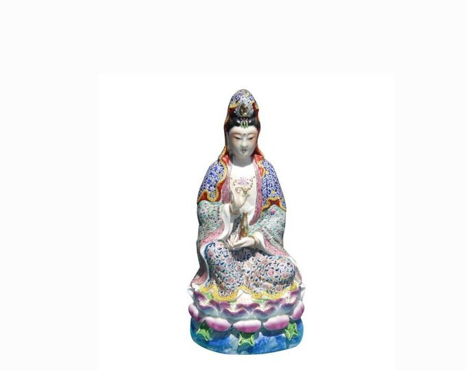 Vintage Satsuma Porcelain Asian Kwan Yin Statue - Signed