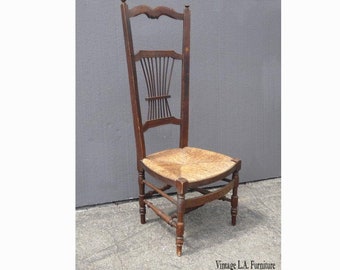 Vintage French Country Tallback Throne Rush Seat Chair ~ Farmhouse Chic Shabby