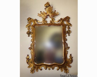 Vintage French Provincial Rococo Louis XVI Ornate Gold Wall Mantle Mirror Italy