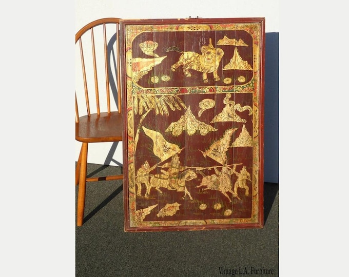 Vintage Asian Oriental Brown & Gold Hand Painted Wall Panel Picture