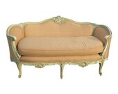 Antique French Provincial Louis XV Rococo Style Ornately Carved Settee Sofa