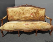 Antique French Louis XV Walnut Country Setting Gold Tapestry Settee Canape