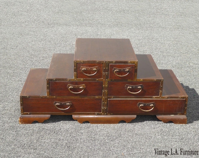 Vintage Oriental Asian TableTop Six Drawer Pyramid Apothecary Chest with Brass Hardware
