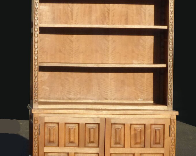 Vintage Mid Century Modern Bookcase Cabinet w Shelves Spanish Style