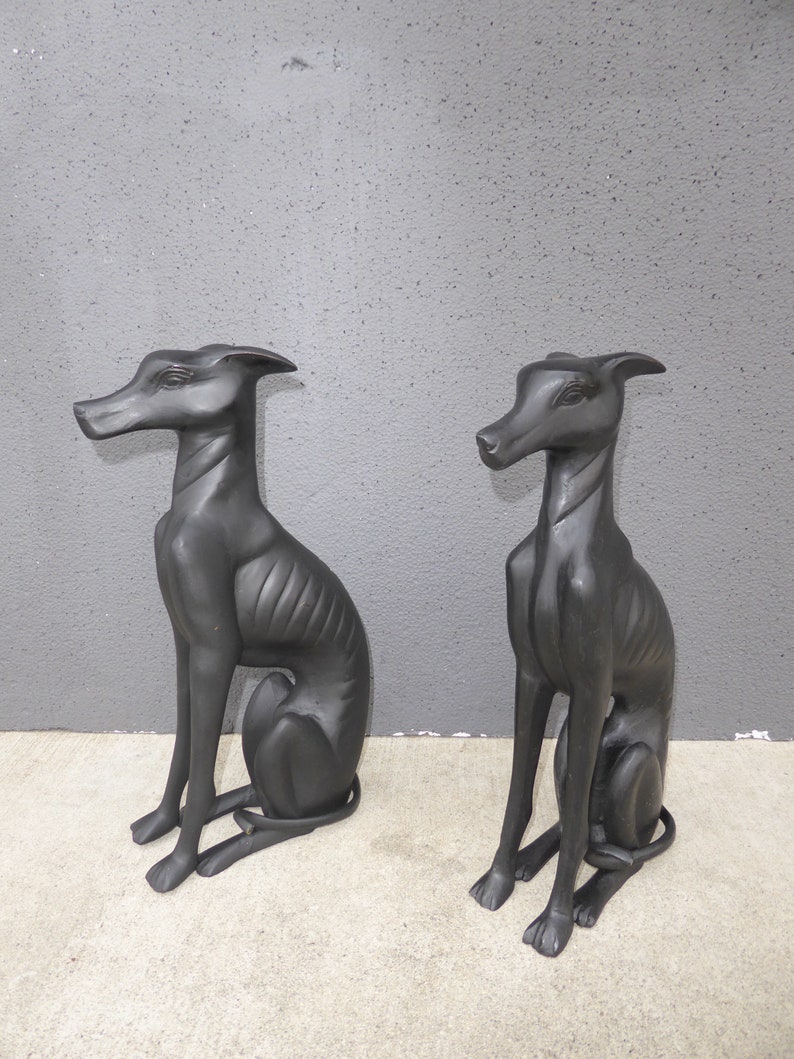 Pair Bronze Vintage Black Greyhound Dog Statues Collectible Sculpture Figurines image 4