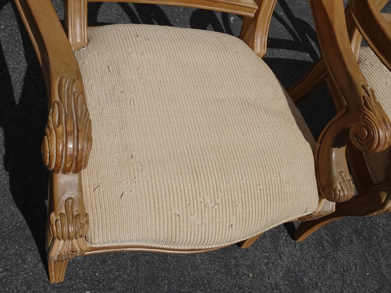 Pair Vintage Bernhardt Furniture Solid Wood Dining Room Armchairs