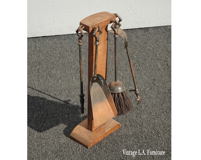 FP5 Vintage French Country Brown Fireplace Tools w 4 Tools