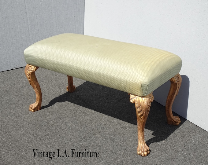 Vintage French Provincial Green Bedside Bench w Gold Legs Made in Italy 2of2