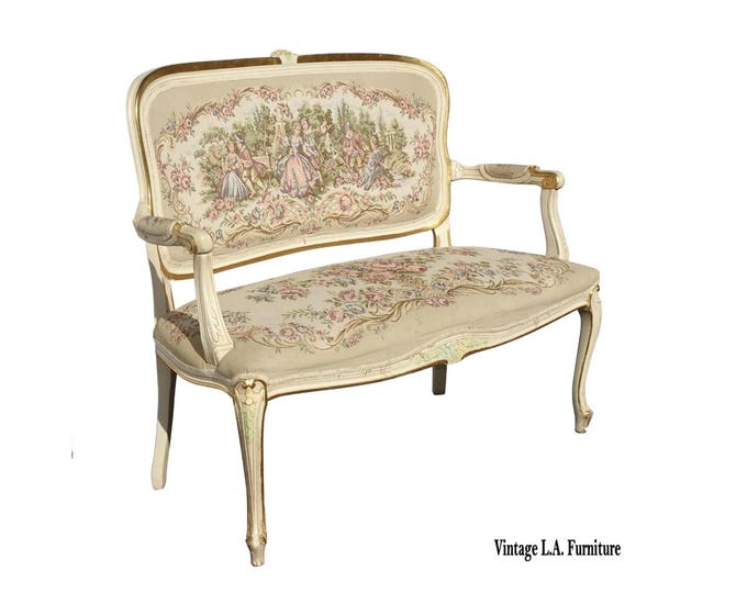 Vintage French Louis XVI Style Floral Settee ~ Needle Point Tapestry