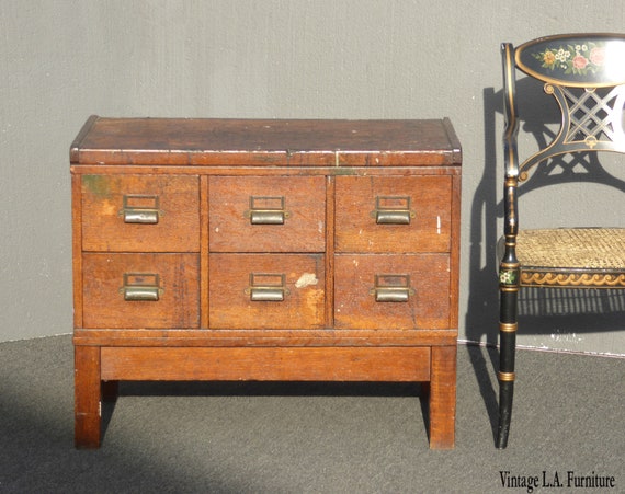 Antique Oak Wood Three Piece Industrial Rustic Six Drawers Etsy