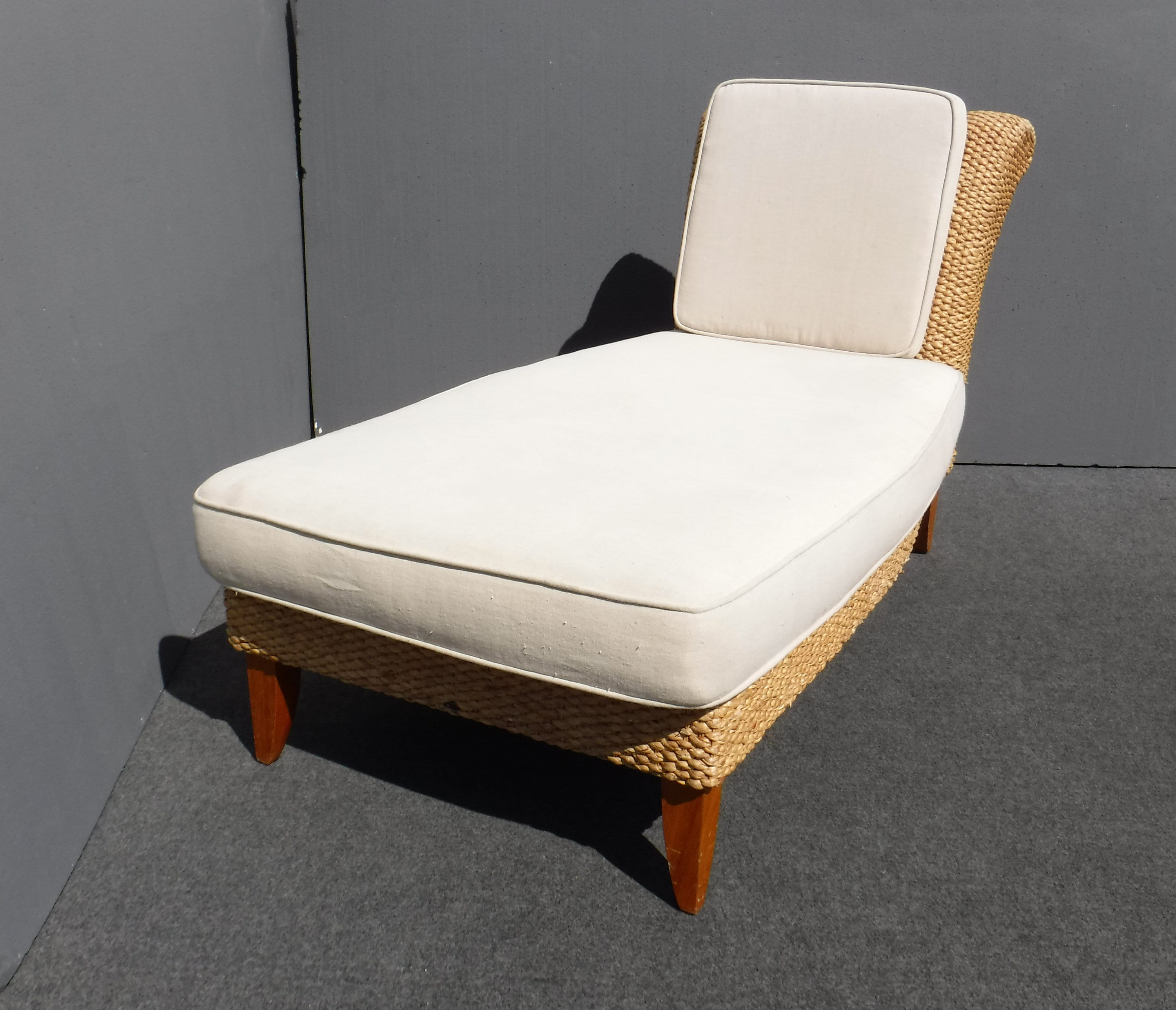 Wicker Rattan White Chaise Lounger Tiki Palm Beach Style