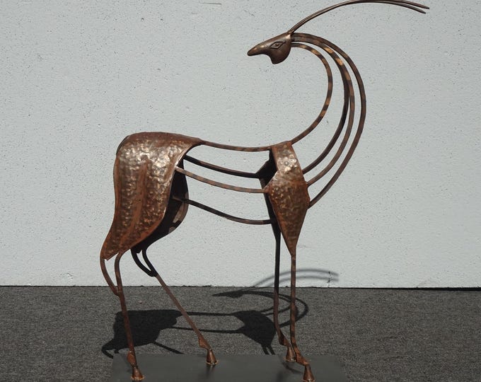 34"Tall ~ Statuesque Bronze Color Metal Gazelle Statue on Stand