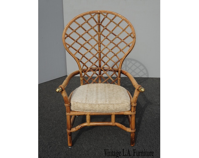 Vintage Mid Century Bamboo Rattan Ficks Reed Peacock Accent WingBack Chair