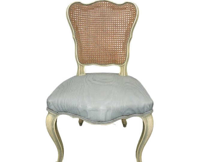Vintage French Provincial Louis XVI Blue Cane Side Chair