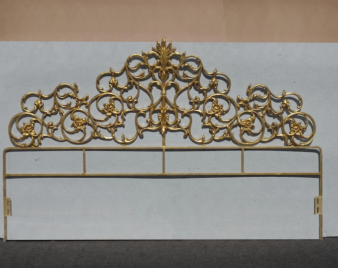 Rococo Style King Size Iron Scrolled Headboard Metallic Gold Italian Headboard
