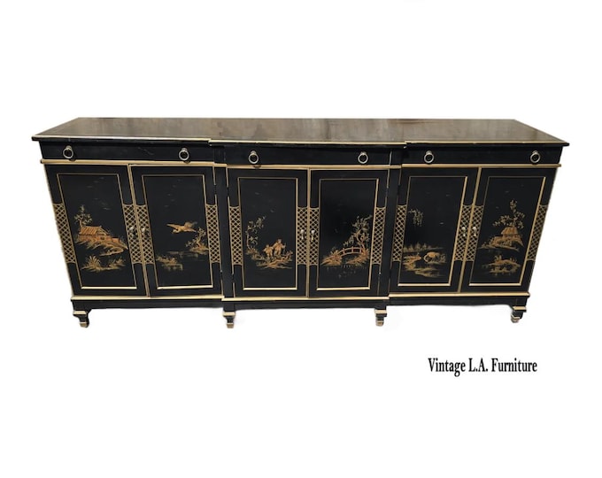 Vintage Chinese Asian Black Lacquer Chinoiserie Sideboard Credenza Greene Hinkle