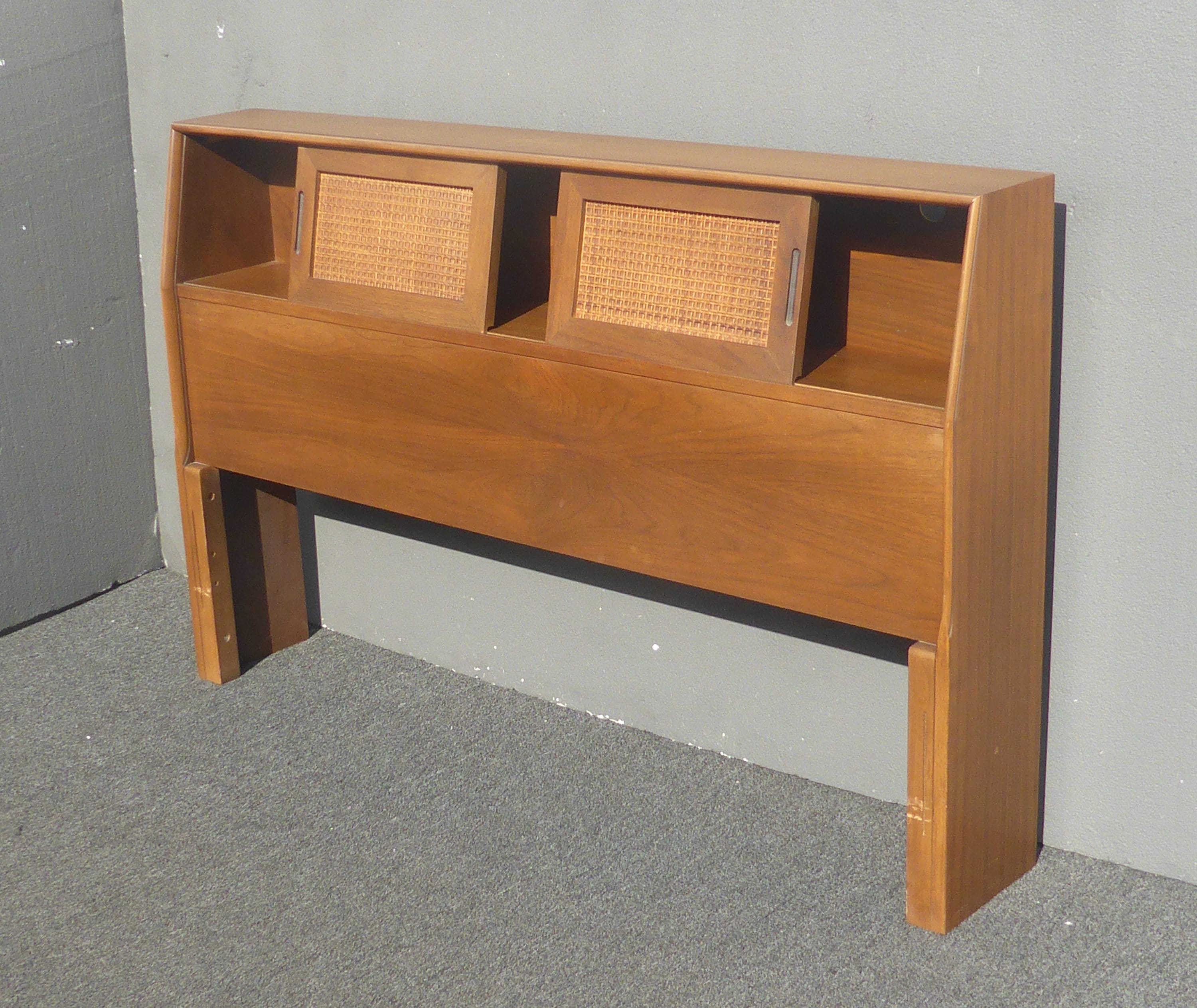 Vintage B.P. John MidCentury Modern Full SIze Headboard w Sliding Doors