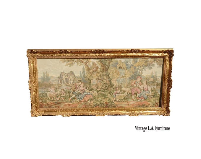 76" Wide Vintage French Louis Gold Ornate Tapestry Framed Picture Made in Italy