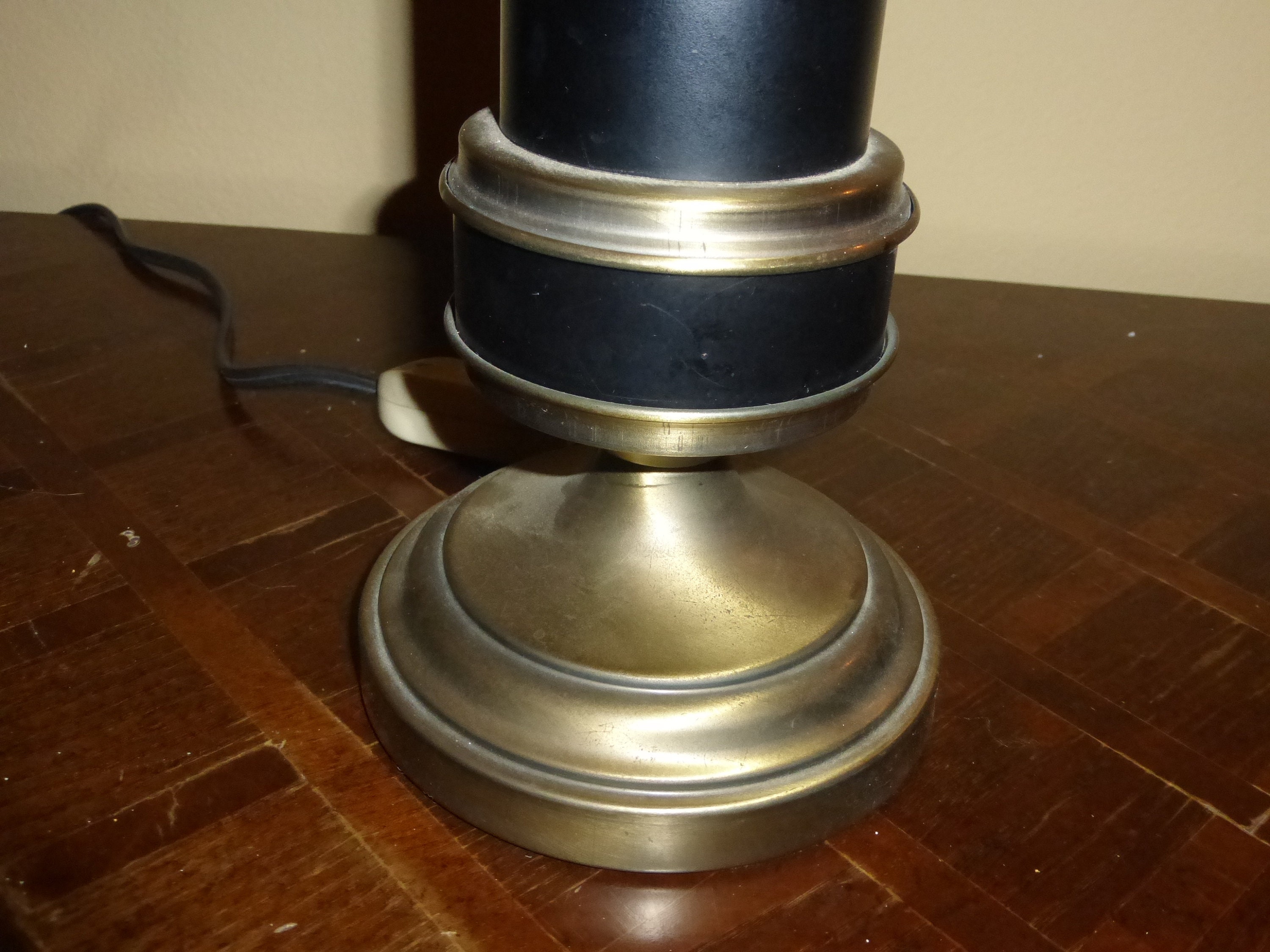 Vintage Table Lamp w Brass Finial and Black Shade French