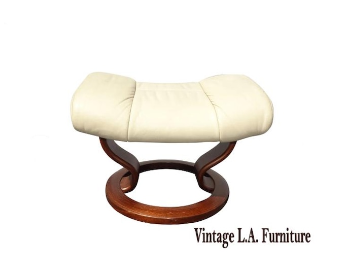 LH8  Vintage Mid Century Modern Stressless White Ottoman Bench