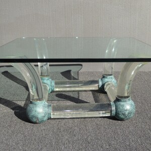 Vintage Mid Century Modern Coffee Table Lucite Sabre Legs & Turquoise Ball Feet image 3