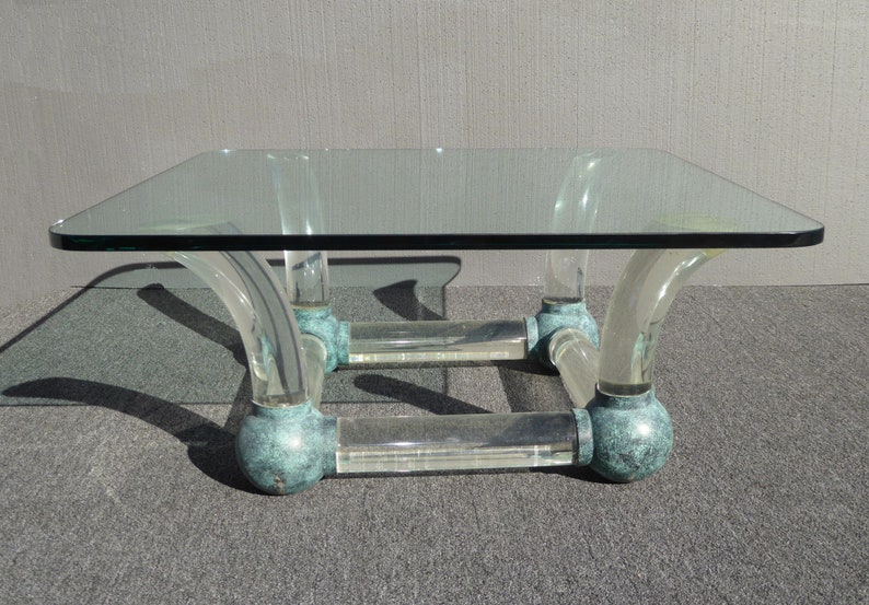 Vintage Mid Century Modern Coffee Table Lucite Sabre Legs & Turquoise Ball Feet image 3