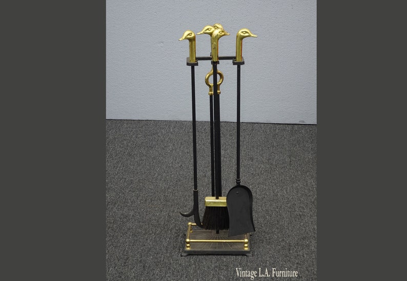 Intage French Country Goose Duck Metal Brass Fireplace Tools Etsy