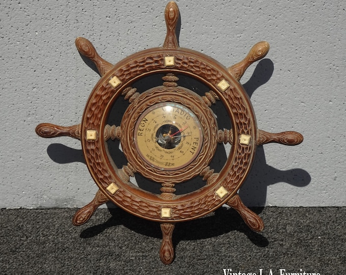 Vintage Norwegian Nautical Maritime Ships Wheel w Barometer 12" Round