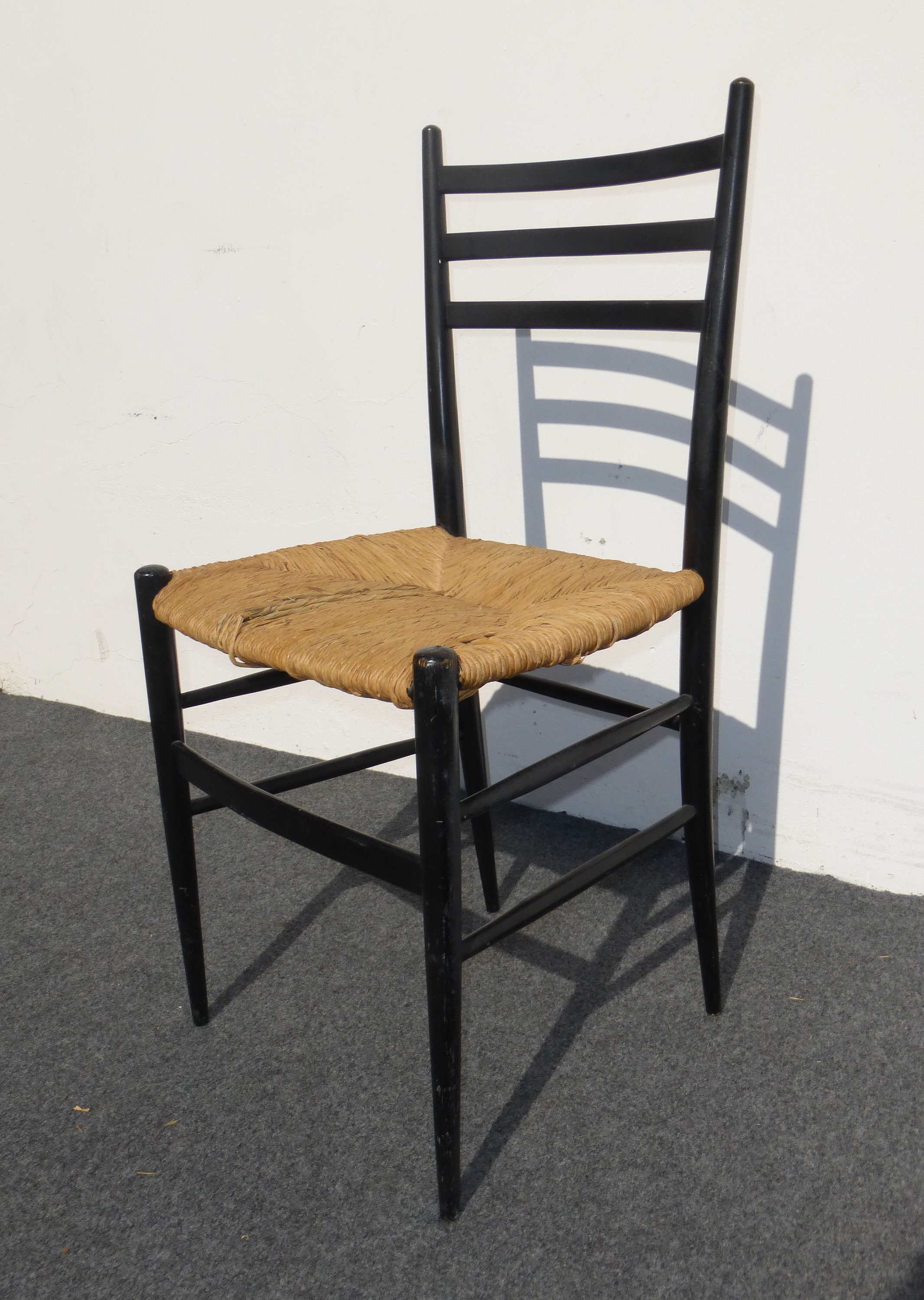 Vintage Ladder Back Black Rush Accent Chair