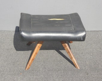 Vintage Mid Century Modern Bench Ottoman Black w Peg Legs As Is