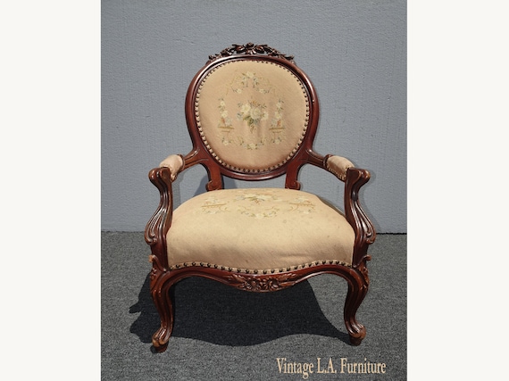 Buy Antique Victorian Tan Floral Tapestry Needlepoint Carved Chair