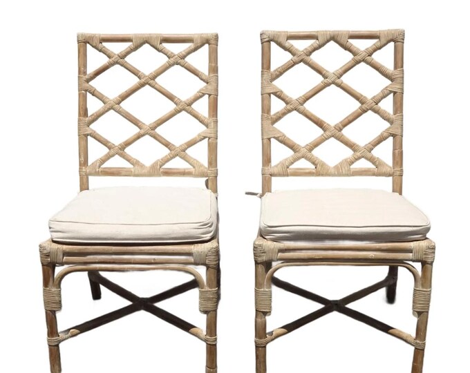 Pair of Vintage Chippendale Bamboo Rattan Side Chairs