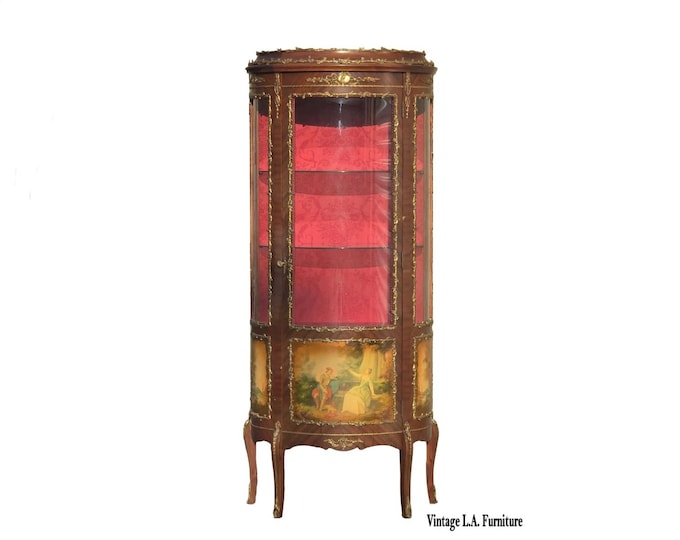 Vintage French Louis XVI Vitrine Curio Display Cabinet w Brass Ormolu