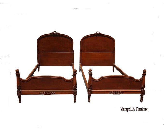 Pair of Twin French Country Brown Bed Frames Headboards ~ Victorian