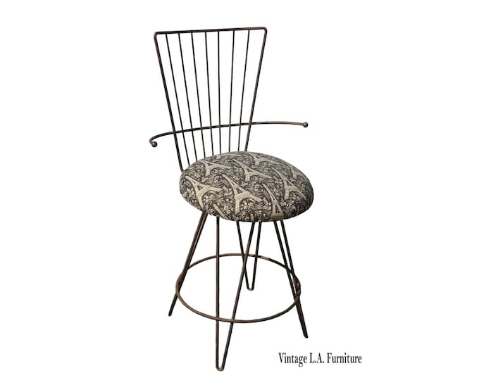 Vintage Mid Century Rustic Black Metal Vanity Side Chair