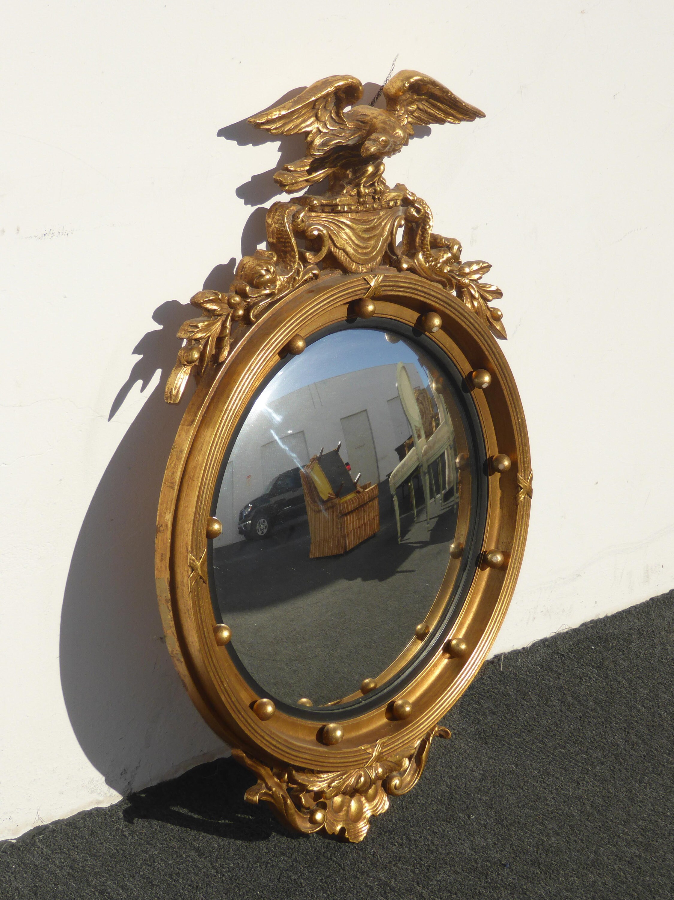 Vintage Federal Eagle Convex Bullseye Gold Wall Mantle Mirror 13 Colonies