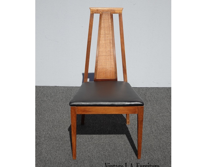 Vintage Mid Century Danish Modern Black Teak Side Chair w Rattan Backrest 1960's