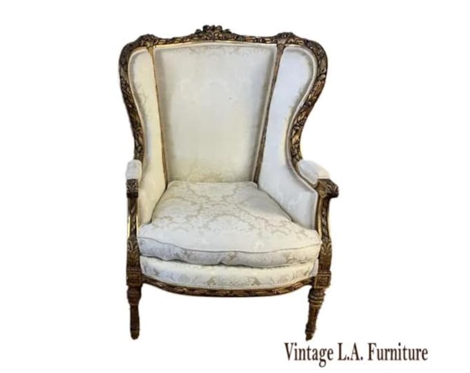 French Louis XVI White Bergere Wingback Arm Chair - Down Cushion
