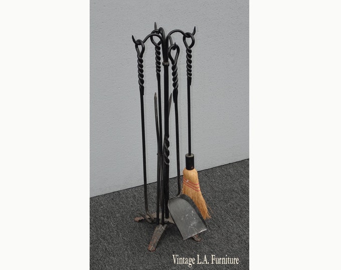 Vintage Spanish Style Black Fireplace Tools w 4 Tools