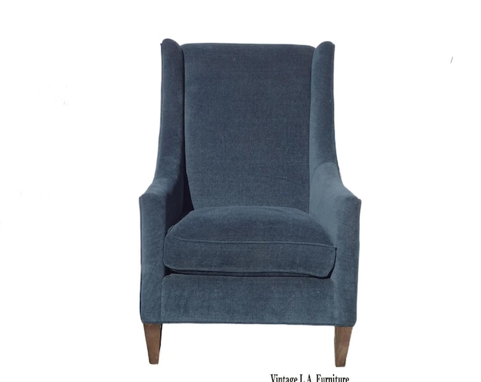 Vintage H D Buttercup Blue Velvet Wingback Lounge Chair