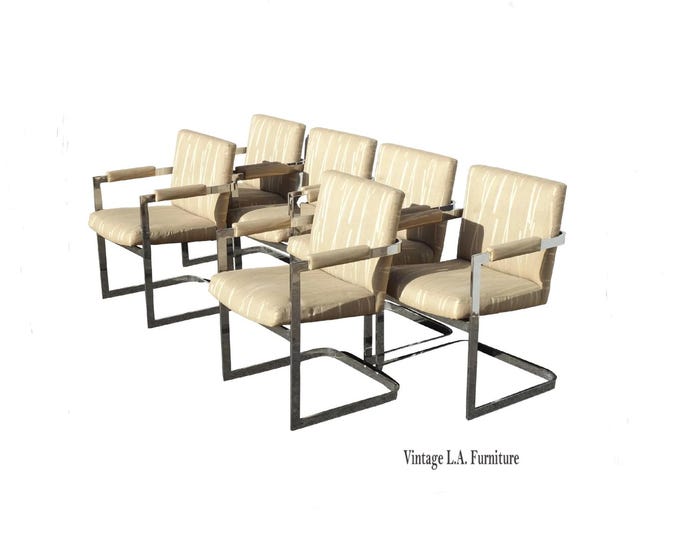 Set of Six Vintage Mid Century Cantilever Chrome Arm Chairs ~ Milo Baughman