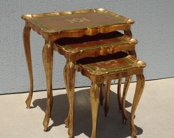 Set of Three Vintage Florentine Gold Gilt Nesting Tables Made in Italy